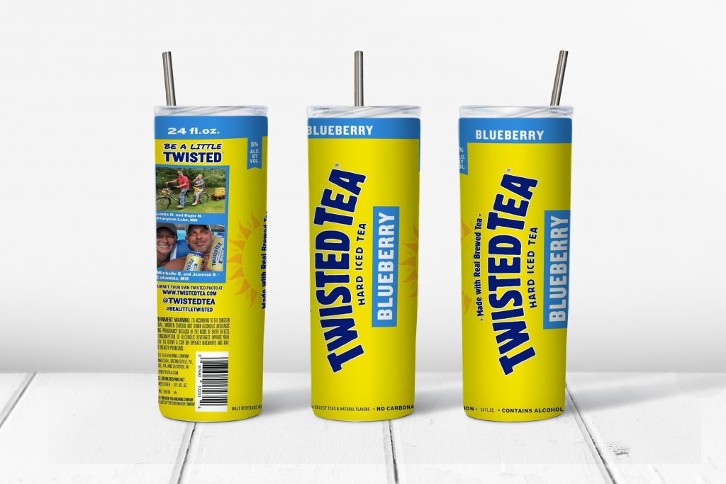Twisted teas 1/2 20oz Skinny Tumbler with lid and straw 