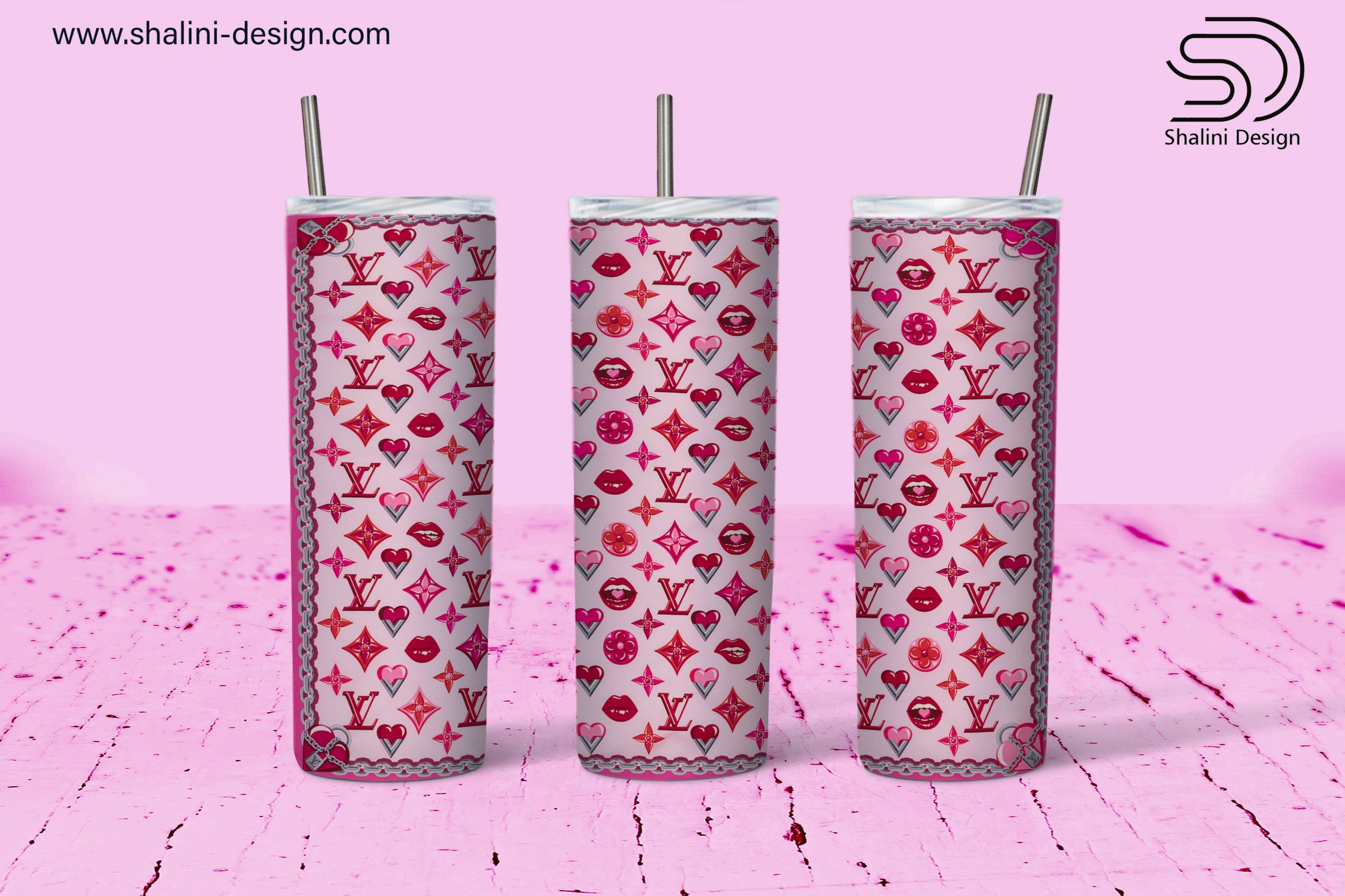 Louis Vuitton Pink LV Love design for 20 oz skinny tumbler Shalini Design  Webstore
