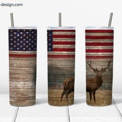 Deer Hunting Wooden with Flag design for 20 oz skinny tumbler
