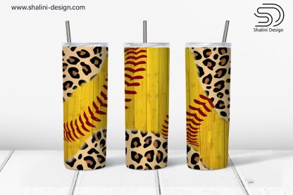 Softball Leopard design for 20oz skinny tumbler