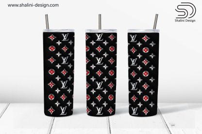Black Louis Vuitton 3D Puff design for 20oz tumbler