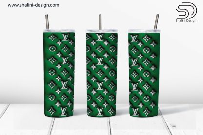 Green Louis Vuitton 3D Puff design for 20oz tumbler LV